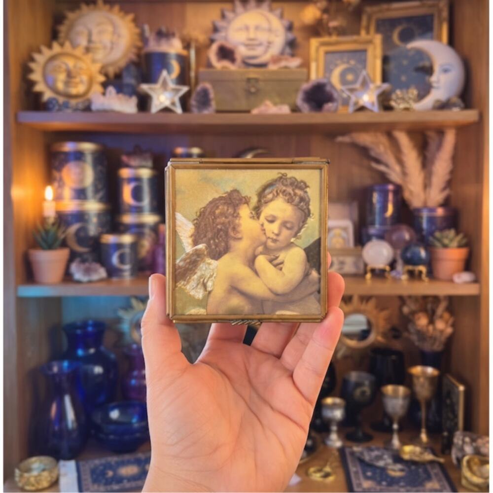Vintage Gold Frame Cherub Angel Jewelry Trinket Box | Renaissance Art